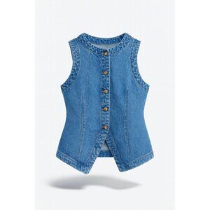Madewell Denim Crewneck Vest Women's Size 00 Java Wash Button-Up Sleeveless Top